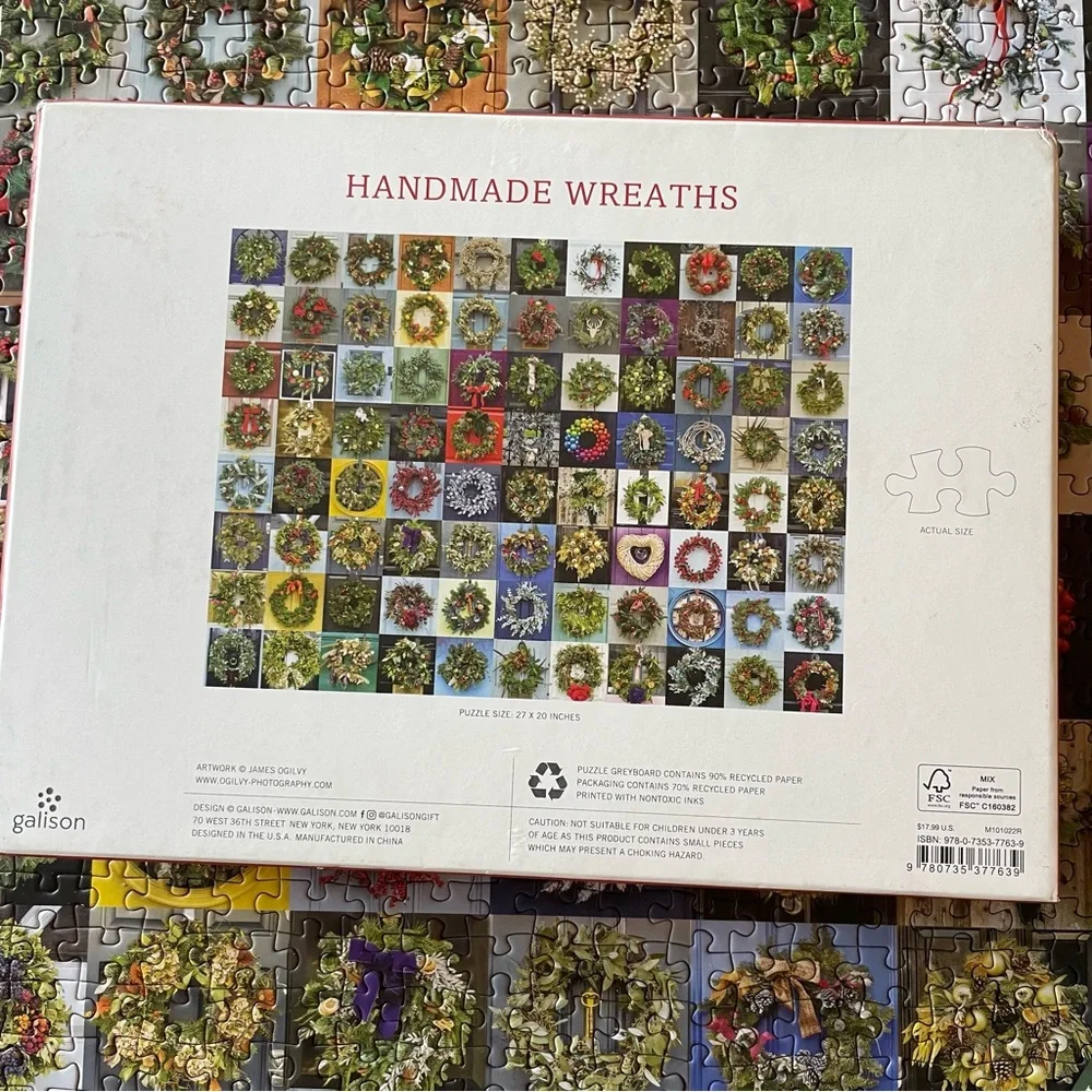 Galison Handmade Wreaths 1000 piece Puzzle 2/$12